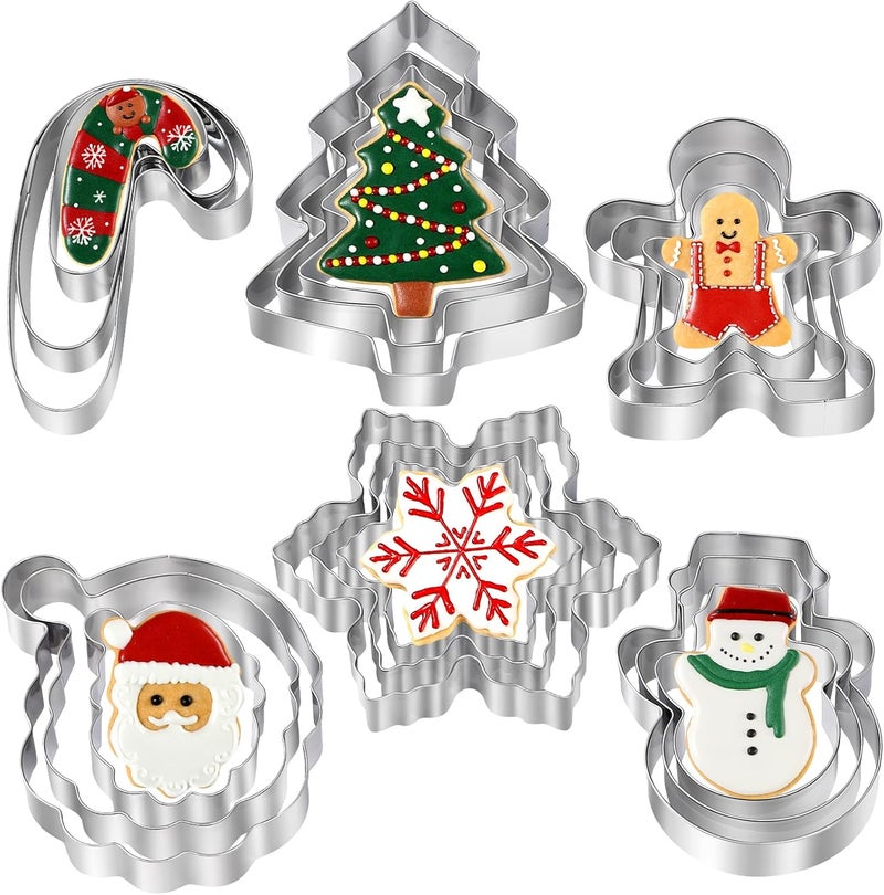 BakingWorld Christmas Cookie Cutters - 18 Pcs Holiday Cookie Cutter Set - Santa Face, Christmas Tree, Snowflake, Gingerbread Men, Snowman and Candy Cane Shapes Cookie Molds for Winter Holiday DIY Baking - Image 1